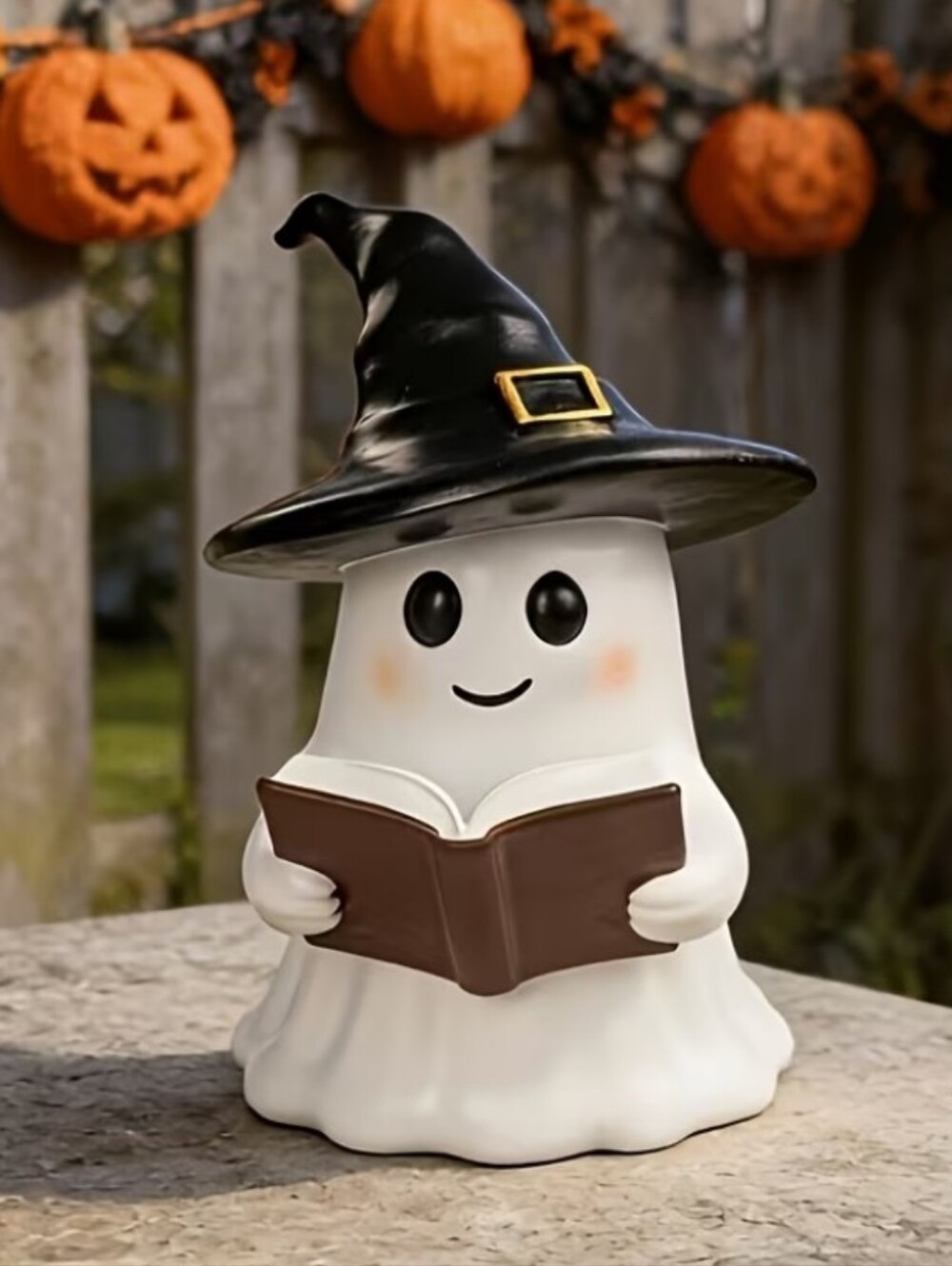 Reading Ghost Halloween Figurine in White and Black